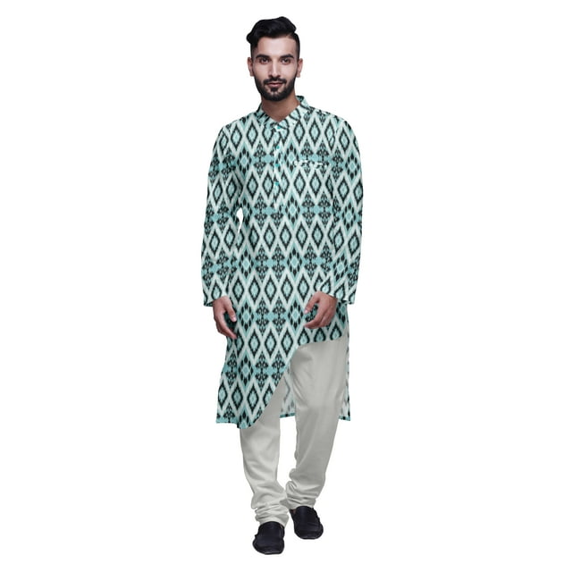 Atasi Printed Casual Asymmetric Kurta Pyjama For Men Designer Long Kurta Set