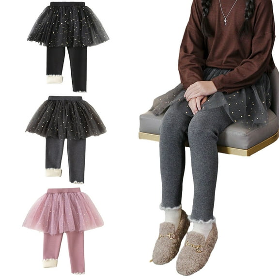 KYAIGUO Kids Toddler Girls Leggings Fashion Pants Fleece Spring Fall Trousers Baby Elastic Stretchy Waist Casual Tights with Skirt,Size 1-8T