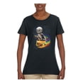 thumbnail image 2 of Funny Graphic Astronaut Cat in Space on Cheeseburger | Womens Cat Lover Graphic T-Shirt, Black, Small, 2 of 3
