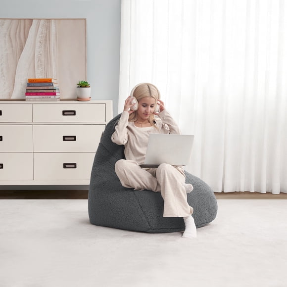 Lounge & Co Dark Grey Sherpa Bean Bag Cover, 1 bean bag cover