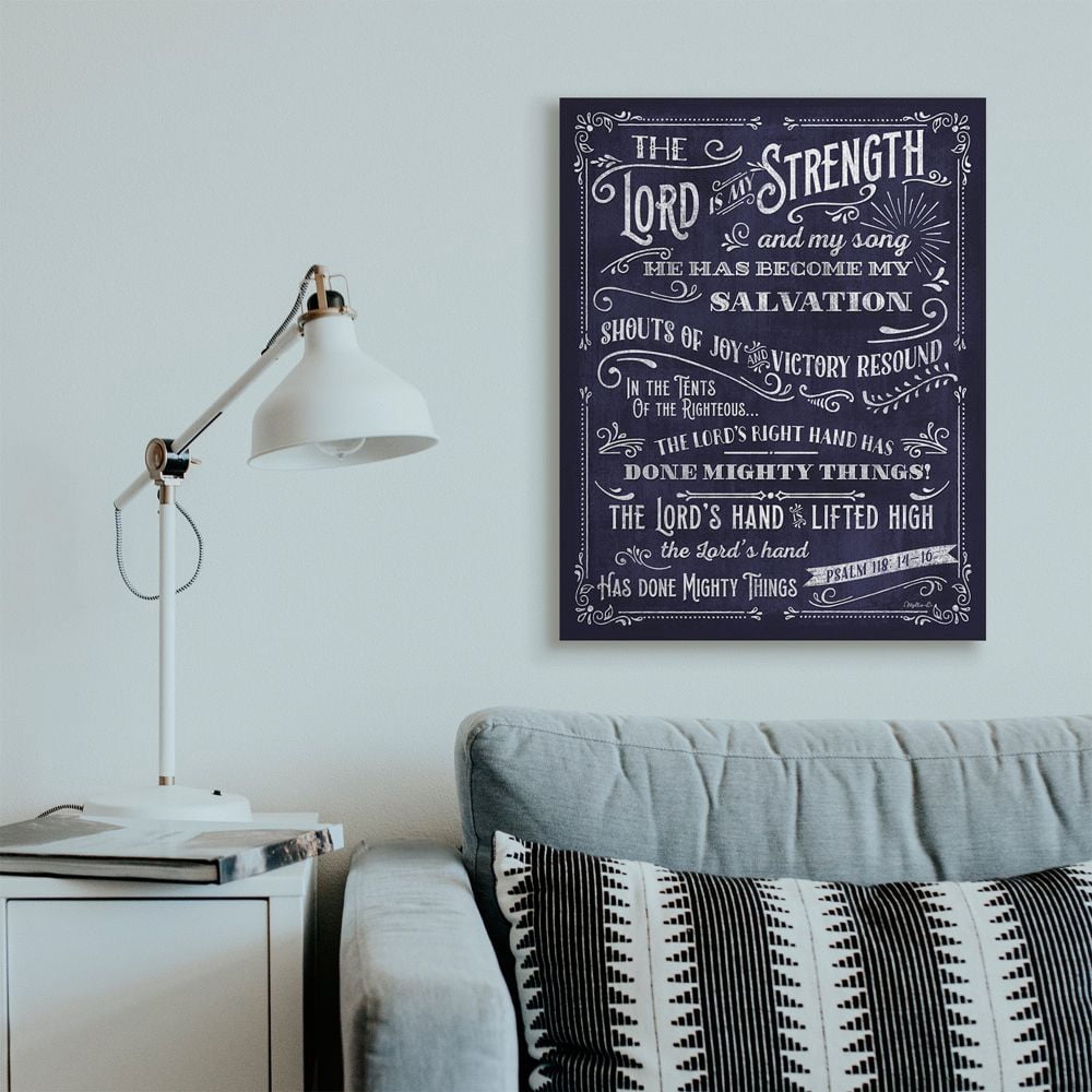 Stupell Industries Lord is My Strength Faith Based Psalm Text Blue White Designed by Mollie B.