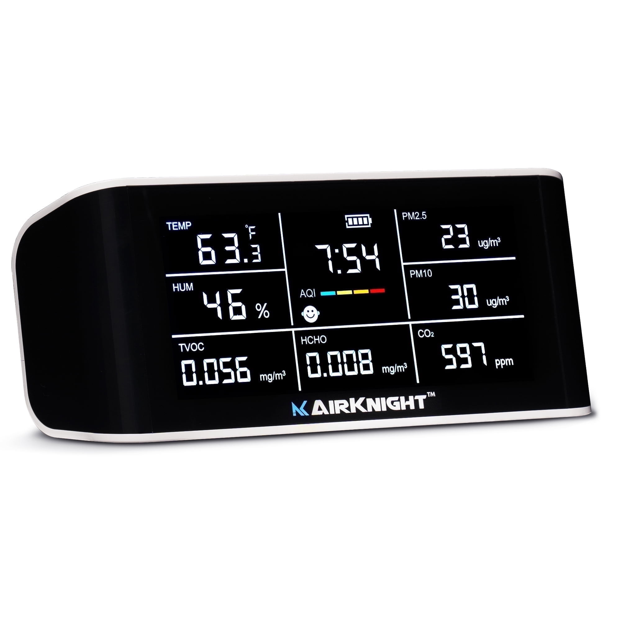 AIRKNIGHT 9-In-1 Indoor Air Quality Monitor Indoor Portable CO2 Monitor, VOC Sensor, Formaldehyde Detector, AQI, PM2.5 + 4 More Home Monitoring, Air Quality Tester – Confined Space Clean Air Monitor