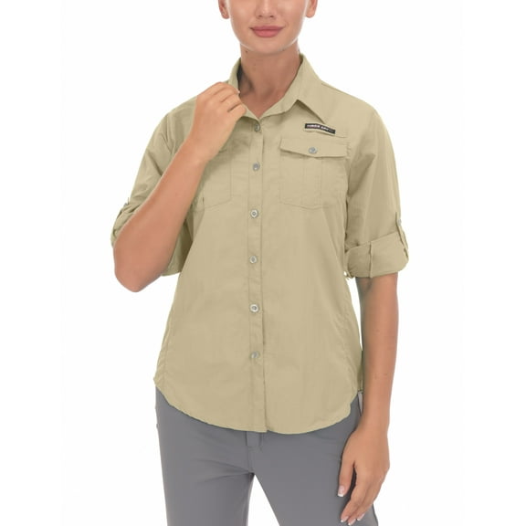 Little Donkey Andy Women's UPF 50  UV Protection Shirt, Long Sleeve Fishing Hiking Shirt Khaki M