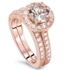 Pompeii 1 7/8CT Vintage Morganite & Diamond Engagement Wedding Ring Set 14K Rose Gold
