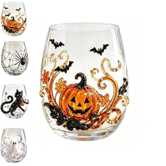 Fountwell 3D Halloween Goblet Set Gothic Pumpkin Skull Ghost Glass for Home Bar Decor Gift