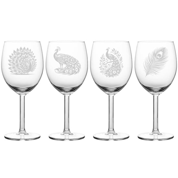 Set of 4 Wine Glass Gift Peacock Collection (10 oz)