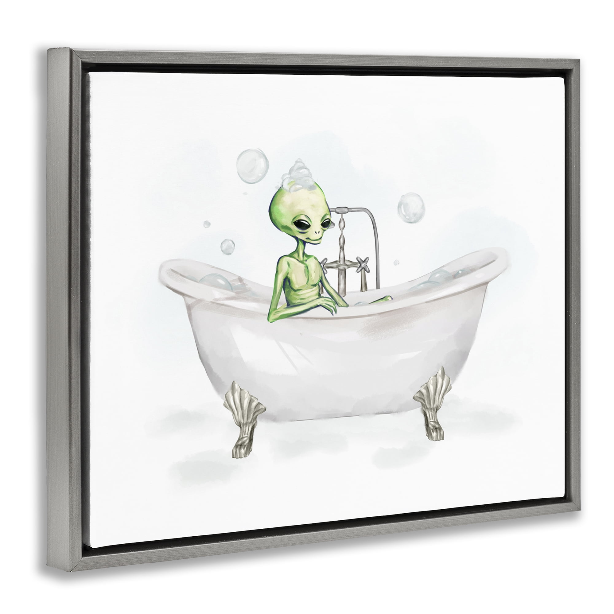 Stupell Industries Alien Bubble Bath Typography Painting Gray Floater Framed Canvas Art Print Wall Art, 21 x 17
