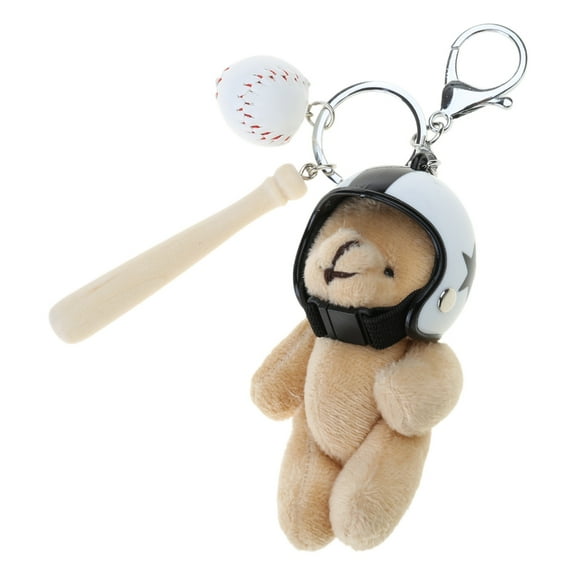 Creative Plush Bear with Helmets Key Ring Animal Toy Keychain Fashionable Bag Pendant Hanging Charm for Wallet and Purse
