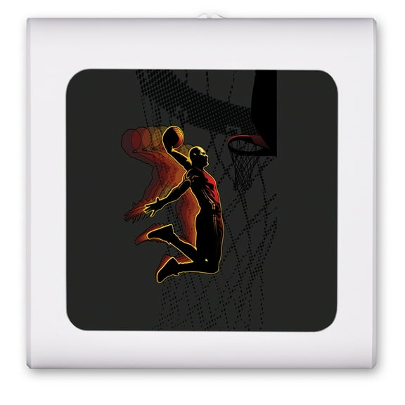 Plug in Dimmable LED Night Light with Dusk to Dawn Auto Sensor, Adjustable Brightness, Warm Light, Auto On/Off Nightlight for Bathroom, Hallway, Nursery, Bedrooms - Basketball Dunk