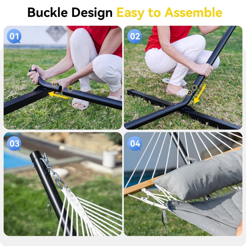 MIHOVER Heavy Duty Double Hammock with Stand - 500 lbs Capacity, Easy Setup & Detachable Pillow  - Gray