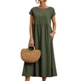 thumbnail image 1 of Innerwin Dresses Crew Neck Ladies Dress Beach Solid Color Loose Sundress Dark Green 4XL, 1 of 5