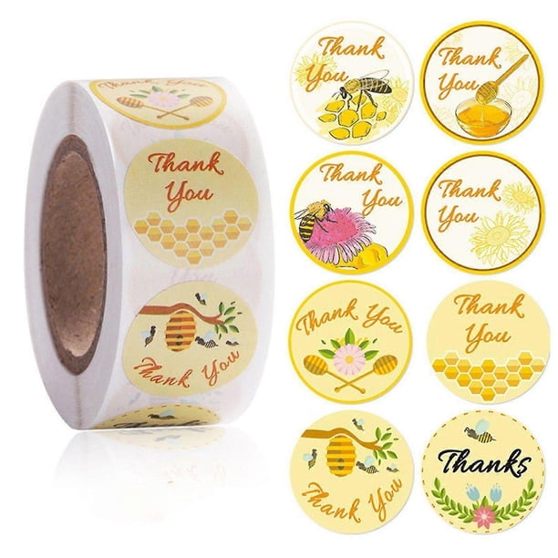500 unidades/rollo de pegatinas redondas de agradecimiento con diseño de abeja para café, leche y té. Etiquetas adhesivas.