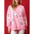 thumbnail image 1 of Sudadera navideña de cuello redondo para mujer, holgada, con estampado de lentejuelas de Papá Noel, manga larga tipo farol para Navidad, 1 of 1