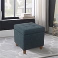 thumbnail image 2 of HomePop Square Transitional Wood and Fabric Storage Ottoman in Textured Navy, 2 of 11