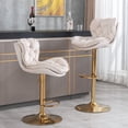 thumbnail image 2 of Beige White Velvet Swivel Bar Stools Set of 4 with Upholstered Back, 25-33 Inch Height Adjustable, Bar Chairs for Counter Height Bar Height Kitchen Island Pub (4 Pcs,Beige White), 2 of 11