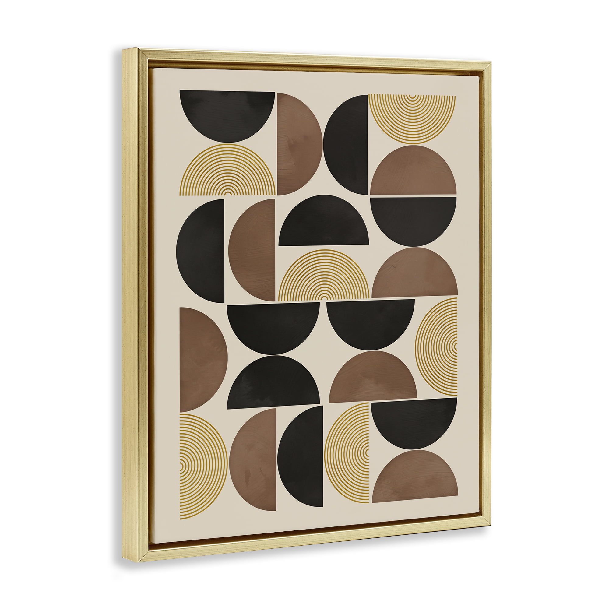 Stupell Industries Midcentury Neutral Geometric Abstract Painting Gold Floater Framed Canvas Art Print Wall Art, 25 x 31