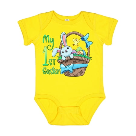 

Inktastic My 1st Easter Blue Ribbon Basket with Bunny and Chick Gift Baby Boy or Baby Girl Bodysuit