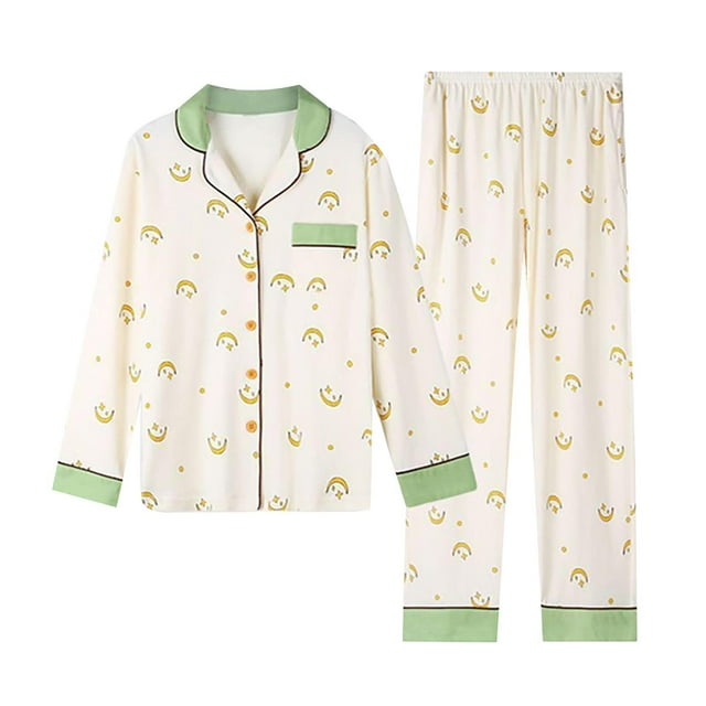 Pyjama Femme Automne et Hiver Manches Longues Col à Revers Gilet Ensemble Pantalon Grande Taille Tenue d'Intérieur