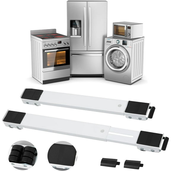 Extendable Furniture Appliances Rollers, Mover Tools with 24 Roller & Brake Equipment for Heavy Washing Dryer Machine Refrigerator for Mobile Wheels Strong Base Stand Hold Up to 660 lb White