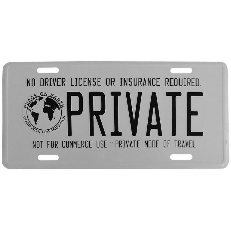 No Driver License Or Insurance Required Private Black 6 x12 License Plate