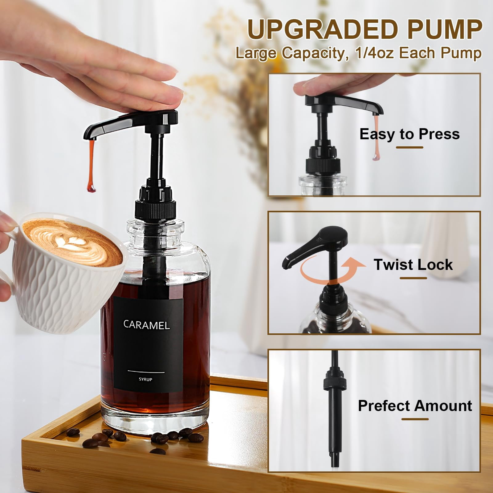 Condiment Dispensers Black Set of 3 for Coffee Bar