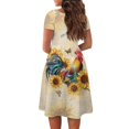 thumbnail image 5 of SCRAWLGOD Rooster Sunflowers Dress Women Casual Summer Dresses Midi Length with Sleeves Elastic High Waist Dress for Women Summer Wide Neck Summer Dress Midi for Have Fun Size M, 5 of 7