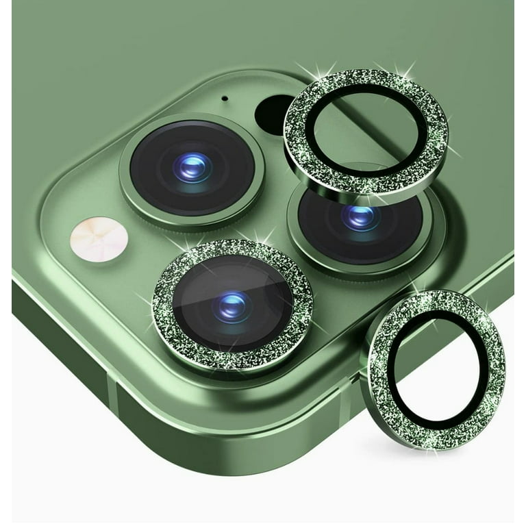 CASELIX Camera Lens Protectors for iPhone 13 Pro Max, Glitter Green Metal  Full Cover Tempered Glass Circle Screen Camera Protection For Apple iPhone
