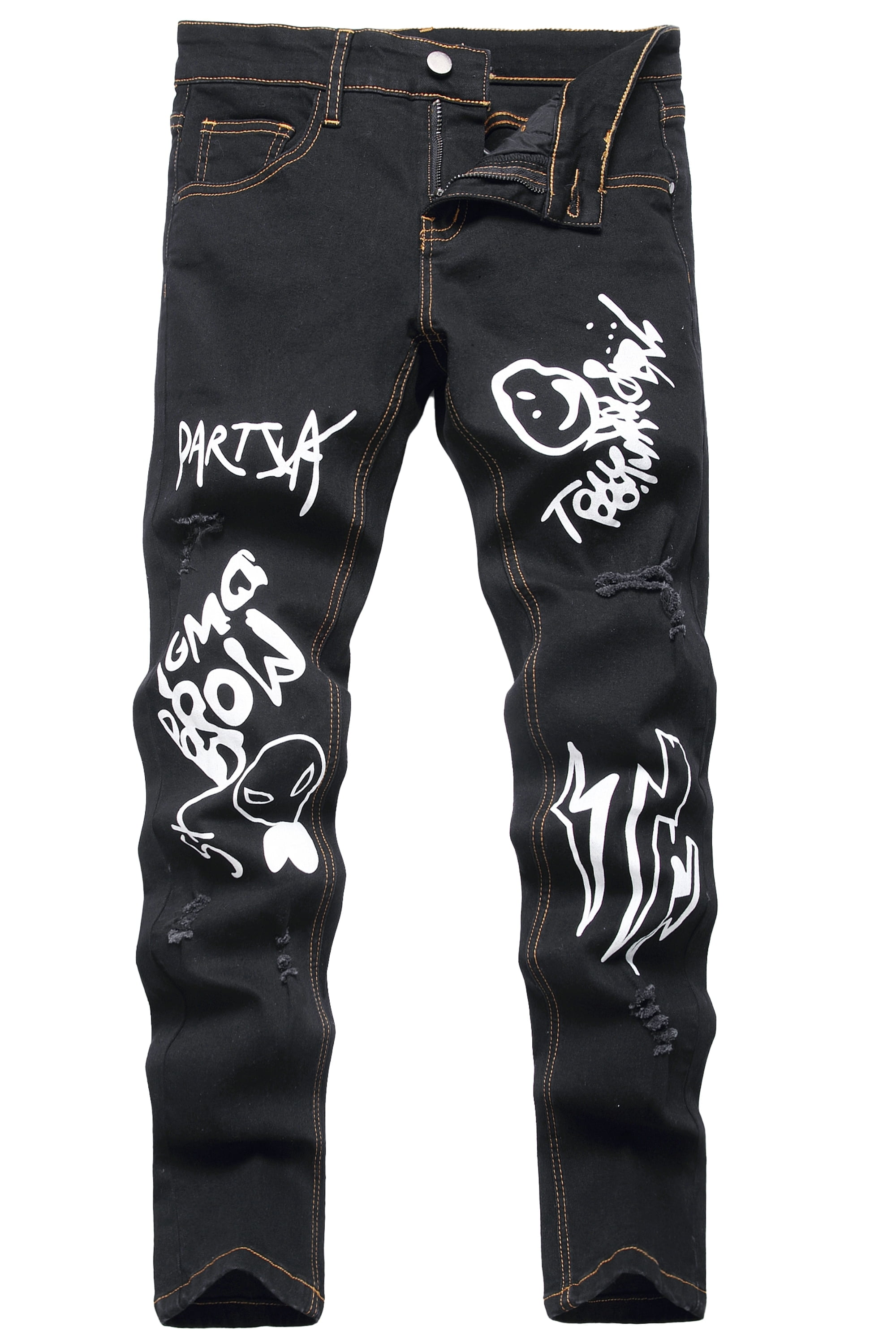 Keevoom Boy's Skinny Jeans Fit Ripped Distressed Stretch Slim Printed