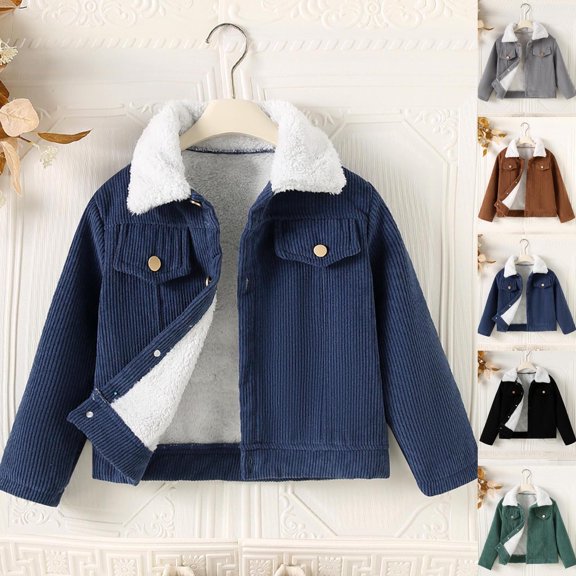 Swuxness Toddler Boy' Fleece Fall Jackets Long Sleeve Solid Color Thickened Mid-Length Warm Coat