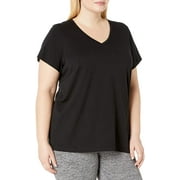 HUE womens Short Sleeve V-neck Sleep Tee Pajama Top, Black, Large US