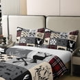 thumbnail image 4 of Hunting Bear Full Bedding Set, Rustic Deer Elk Comforter Cover Country Camper Lodge Duvet Cover Teens Adult Bedroom Decor, Geometric Patchwork Retro Cabin Quilt Cover, Black Gray Red, 4 of 7