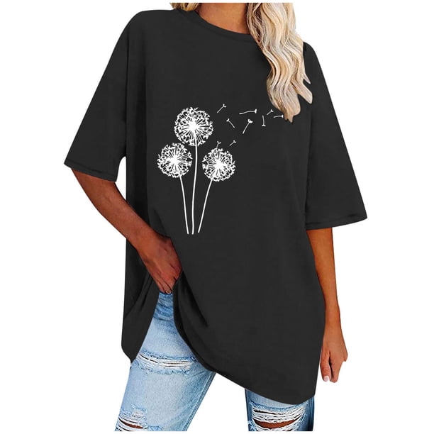 Camisetas de Manga Corta para las Mujeres Impreso Cuello Redondo Suelto Camiseta, Casual Cuatro Estaciones Blusa para el Hogar