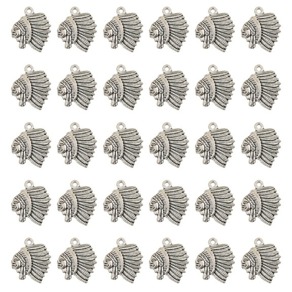 30 Pack Indian Chiefs Head Charm Small Pendant Tribal Jewelry Making Accessories for Jewelry Making and Decoration