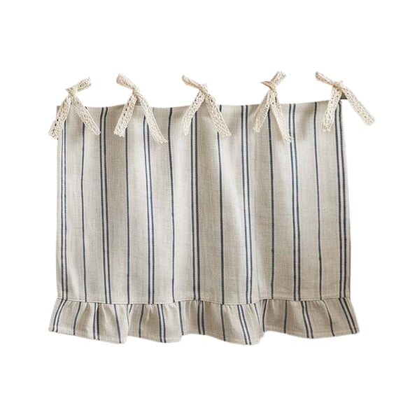 OCCOA Style Linen Striped Half Curtain Bow Cabinet Cover, Homestay Kitchen Oven Dustproof Door Curtain, Farmhouse Window Valance, Multicolor
