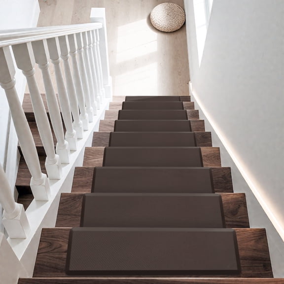 PURE ERA Soft Touch Stair Treads Cover 8"x30" PVC Cushioned Foam Pad Mat Tape Free Easy Clean(12 Pieces,Brown)