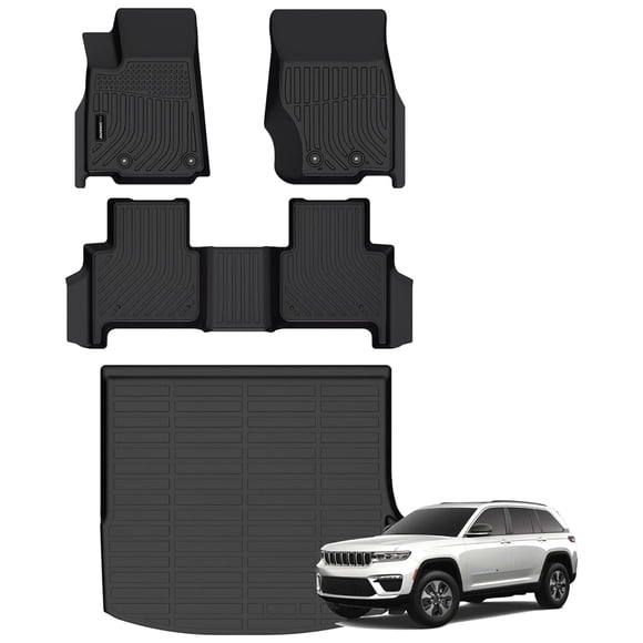 All Weather Floor Mats Cargo Mat Fit for Jeep Grand Cherokee(Include 4xe Not WK or L) 2022-2025 5 Seat Only TPE Rubber Liners All Season Guard Odorless Anti-Slip Floor Mats Cargo Liner