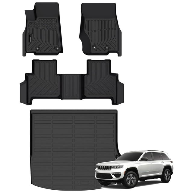 All Weather Floor Mats Cargo Mat Fit for Jeep Grand Cherokee(Include 4xe Not WK or L) 2022-2025 5 Seat Only TPE Rubber Liners All Season Guard Odorless Anti-Slip Floor Mats Cargo Liner