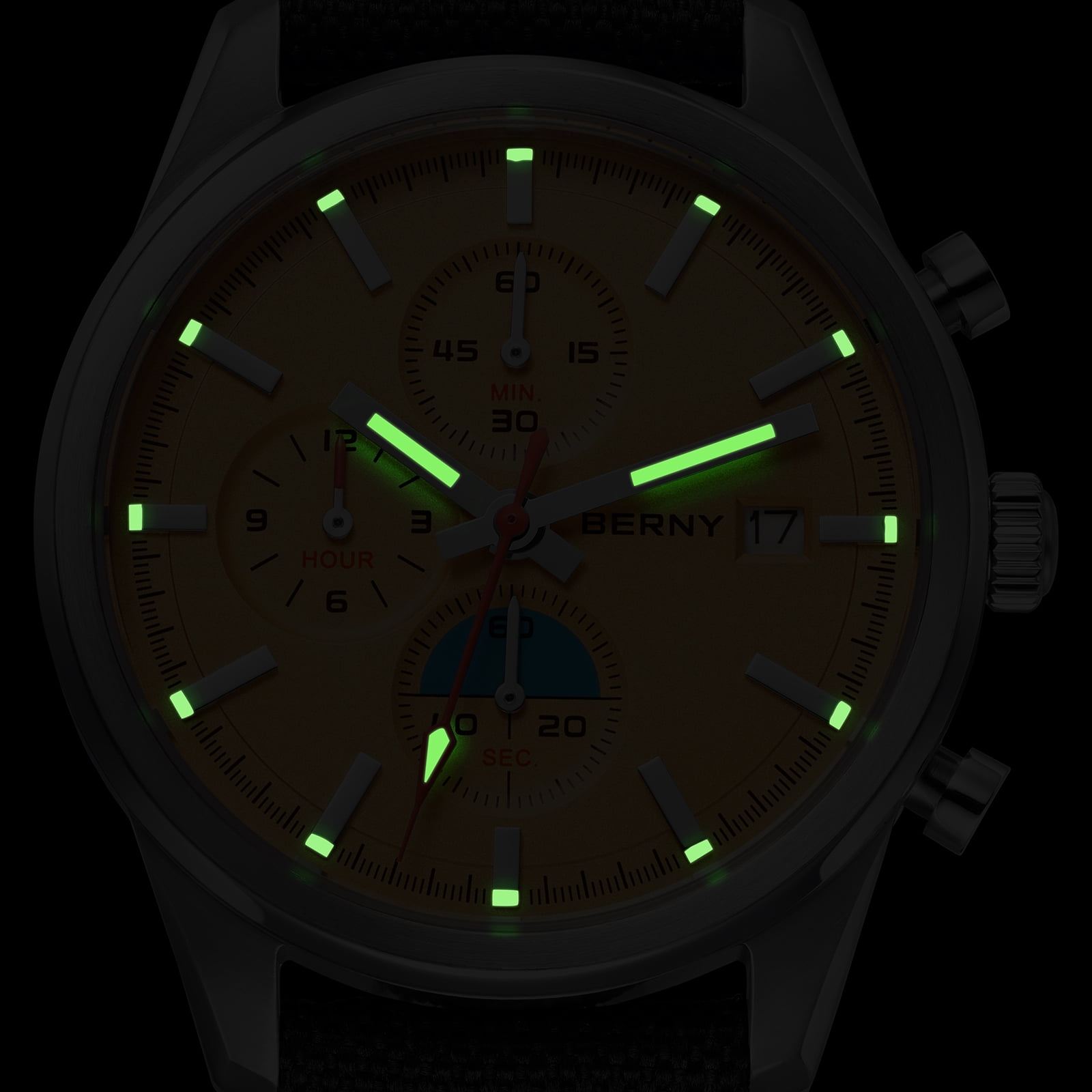 BERNY Mens Watches Analog Quartz Chronograph Watch with Date Canvas Strap Luminous Sapphire Crystal Luxury Fashion Business Casual 50M Waterproof Wrist Watches for Men (Orange)