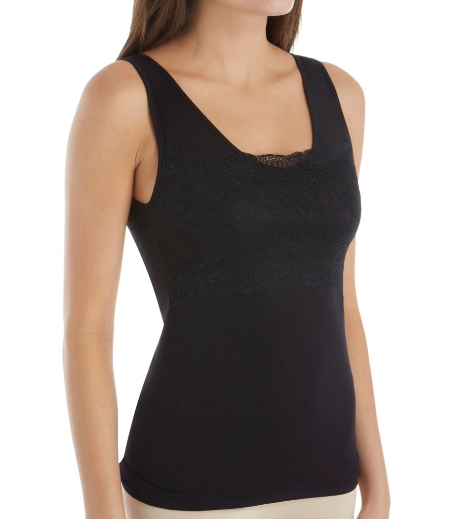 Women's Rhonda Shear 4039 Seamless Lace Overlay Tank with Shelf Bra