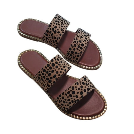 

kakina CMSX Sandals for Women Summer New Leopard Print Large Size Slippers Women Wear Broadband Flat Bottom Sandals Brown 6