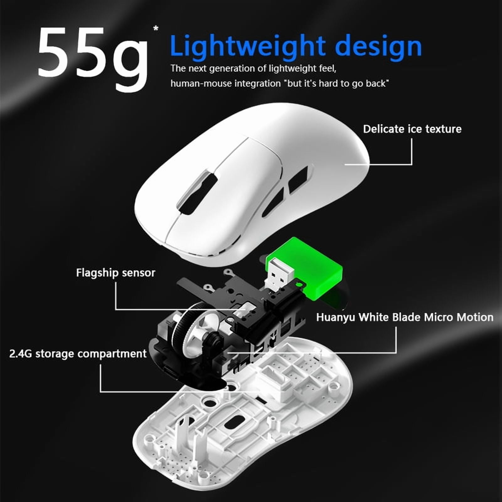 Warvank V6 PRO 55g Lightweight Bluetooth Wireless Gaming Mouse 12800DPI 3 Mode Connection 1K ROR for Gaming Home Office PS
