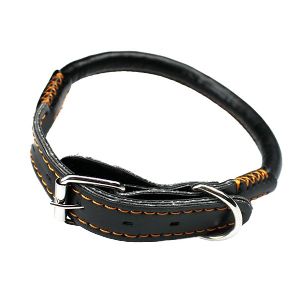 Circle T - Collar redondo para perro de cuero curtido de roble, negro,