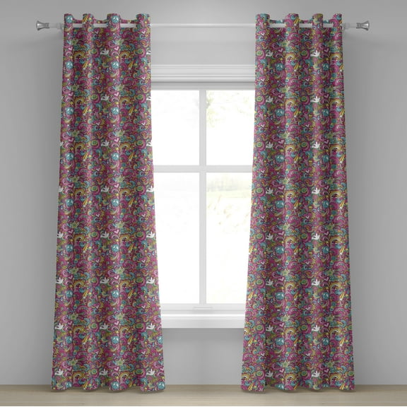 Ambesonne Groovy Grommet Curtain, Funky 60s Fun Retro, 50" x 72", Multicolor