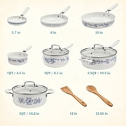 The Pioneer Woman 12-Piece Classic Aluminum Cookware Set, PFAS-Free Ceramic Nonstick, Pots and Pans Set with Decal Pattern, Agatha Blue