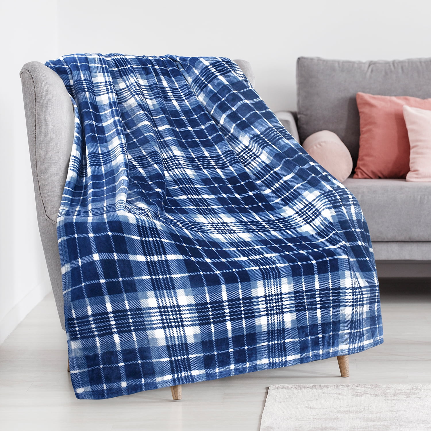 Tirrinia Blue Buffalo Plaid Fleece Blanket TV Throw 50" x 60", Super