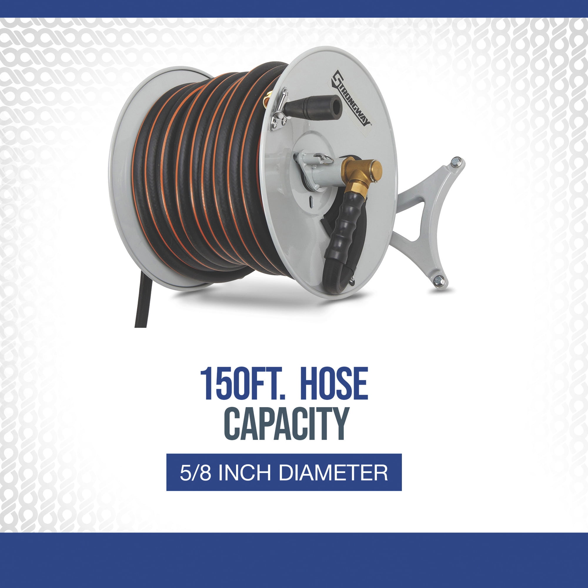 Strongway Wall-Mount Hose Reel, Holds 5/8in. x 150ft. Hose, 150 PSI, 6ft. Lead-In Hose