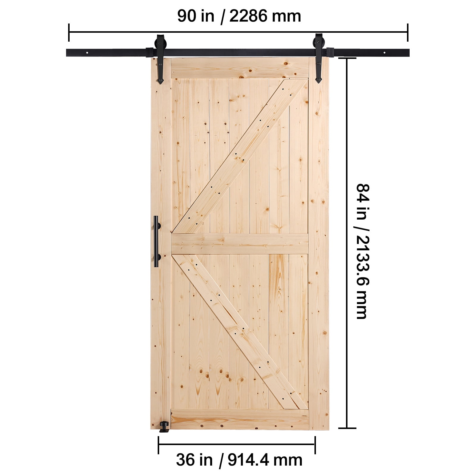 KFFKFF 42" x 84" Barn Door Hardware kit, Barn Door Track, Spruce Wood Panelled Slab, Sliding Door Hardware kit, Smoothly and Quietly -Heavy Duty Sturdy, Barn Door Kit with 8-in-1 Floor Guide