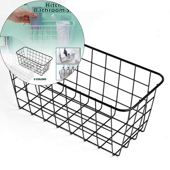 WNFJR Hanging Kitchen Baskets For Storage Adhesive Sturdy Small Wire Storage Baskets with Kitchen Food Pantry Bathroom Shelf Storage No Drilling Wall Mounted