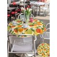 thumbnail image 5 of Outdoor Tablecloths with Umbrella Hole & Zipper, Green Orange Round Tablecloth 54 Inch, Summer Botanical Leaves Watercolor Checkered Waterproof Table Cloth, Patio/Pool/Picnic Table Covers, 5 of 8