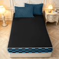 thumbnail image 4 of Manfei Geometric Check Zipper Queen Comforter Set with Fitted Sheet and 2 Pillowcases,Classic Plaid Zipper Bedding Set,Blue Black,Black Reversible,4pcs, 4 of 8